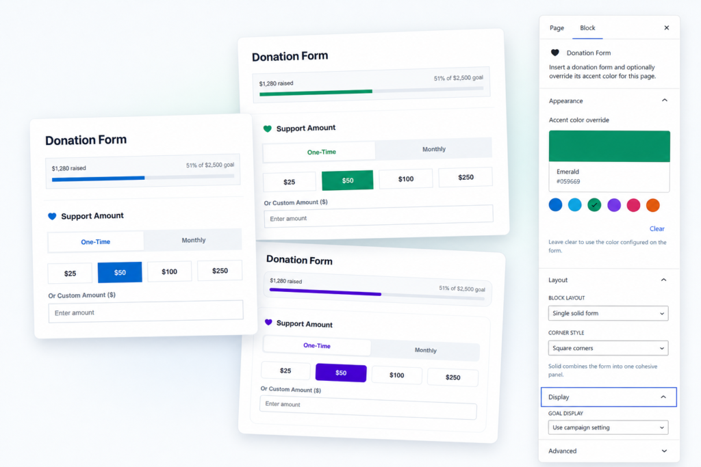 giveblocks donation settings